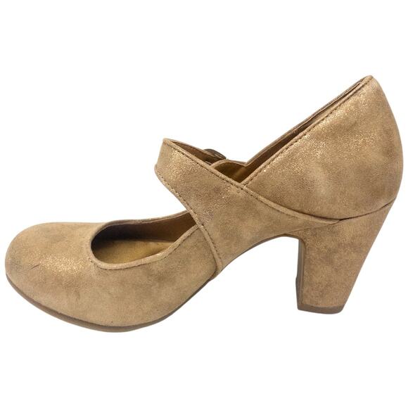 Sofft Miranda Mary Jane Pumps Heels Gold Suede Women's Size 8 - Picture 1 of 6